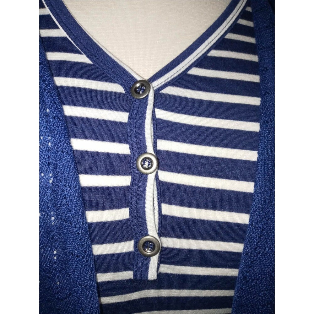 NWT TRUE SELF Womens XL 2Fer Stripes Lace Overlay Nautical Long Sleeve Top Navy - Picture 8 of 16